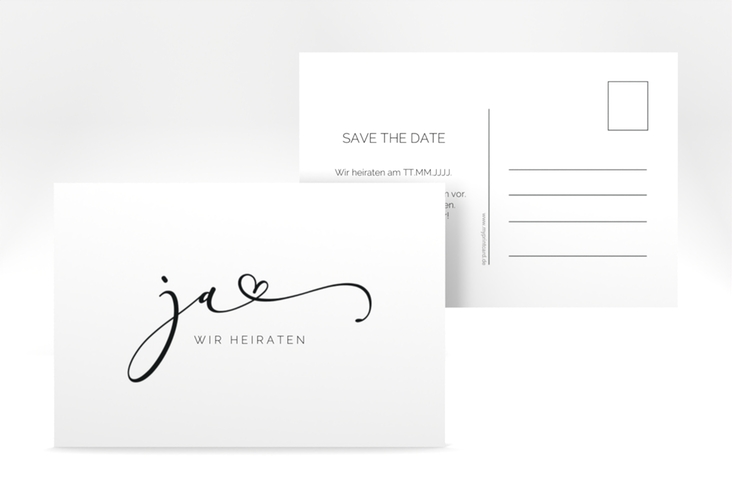 Save the Date-Postkarte Jawort A6 Postkarte weiss modern minimalistisch mit veredelter Aufschrift
