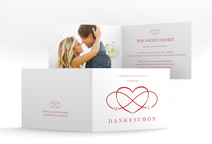 Danksagungskarte Hochzeit Infinity A6 Klappkarte quer rot