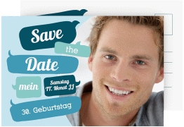 Save the Date-Postkarte Geburtstag Whatsup A6 Postkarte blau