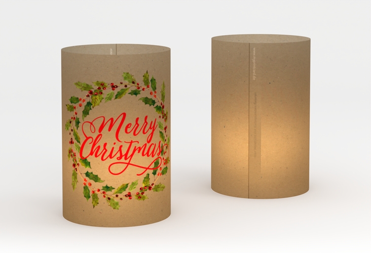 Windlicht Weihnachten Weihnachtskranz Windlicht Kraftpapier mit Kranz aus Stechpalme