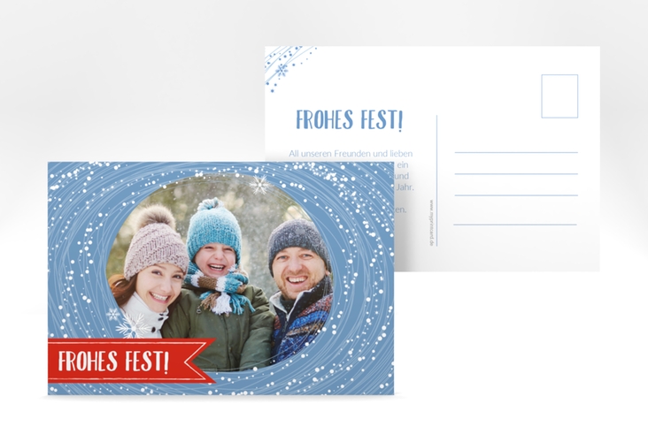 Weihnachtskarte Flockentanz A6 Postkarte blau hochglanz