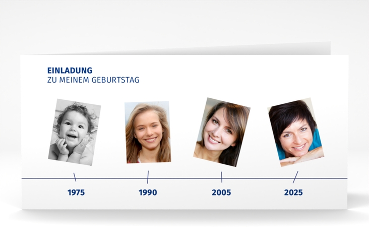 Einladung 50. Geburtstag Timeline lange Klappkarte quer