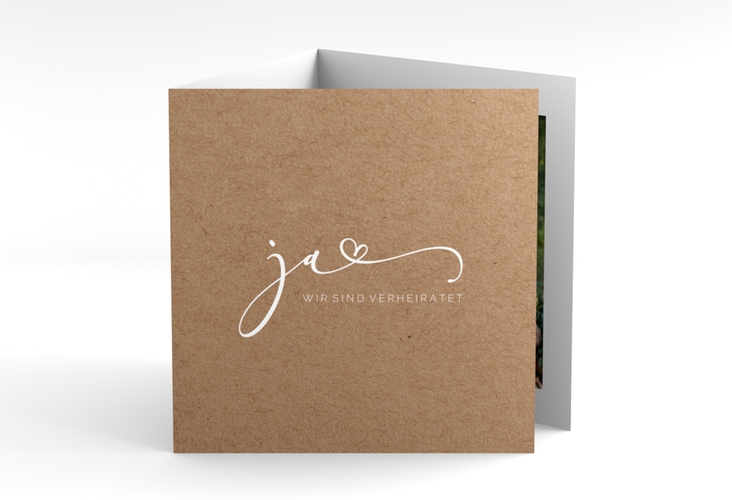 Danksagungskarte Hochzeit Jawort quadr. Doppel-Klappkarte Kraftpapier hochglanz modern minimalistisch mit veredelter Aufschrift