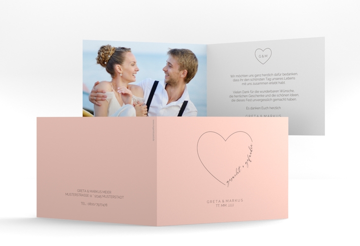 Danksagungskarte Hochzeit Lebenstraum A6 Klappkarte quer rosa hochglanz