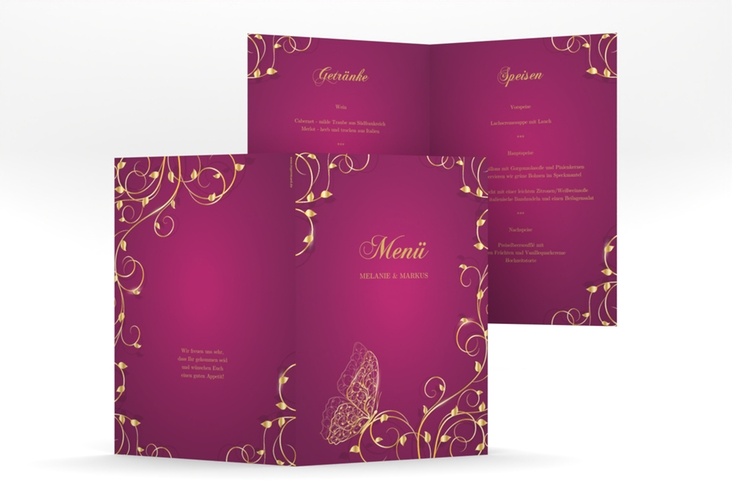 Menükarte Hochzeit Eternity A5 Klappkarte hoch pink hochglanz