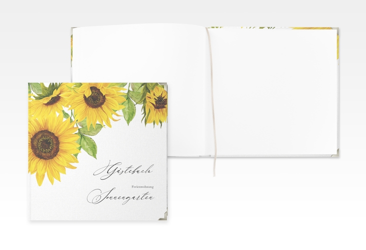 Gästebuch Selection Ferienwohnung Sonnengarten Leinen-Hardcover weiss mit Sonnenblumen