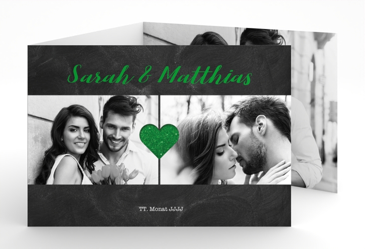 Hochzeitseinladung Sparkly A6 Doppel-Klappkarte gruen hochglanz