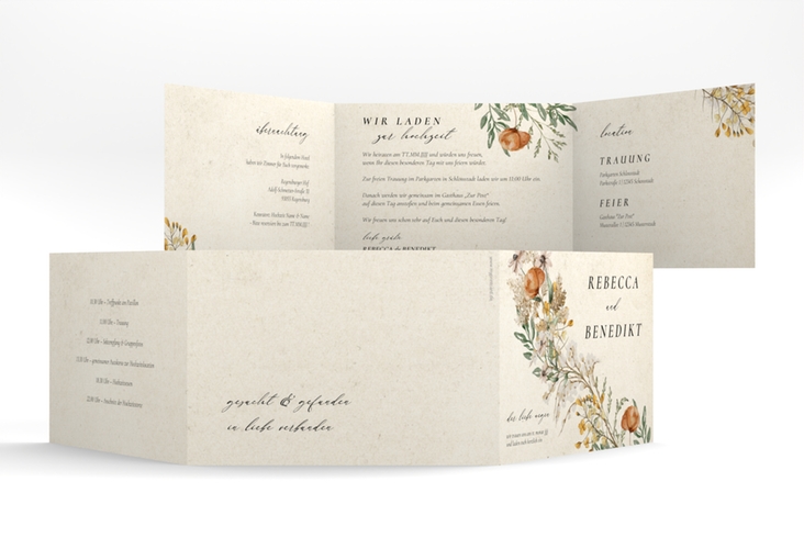 Hochzeitseinladung Wildfang A6 Doppel-Klappkarte mit getrockneten Wiesenblumen