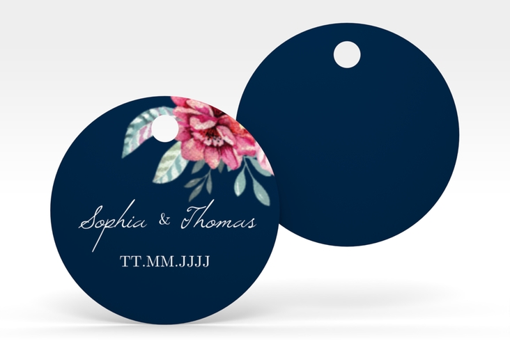 Geschenkanhänger Hochzeit Blooming Geschenkanhänger, rund blau
