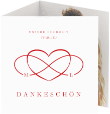 Klick: Details zu Dankeskarte Hochzeit "Infinity" anzeigen Dankeskarte Hochzeit Infinity quadr. Doppel-Klappkarte rot