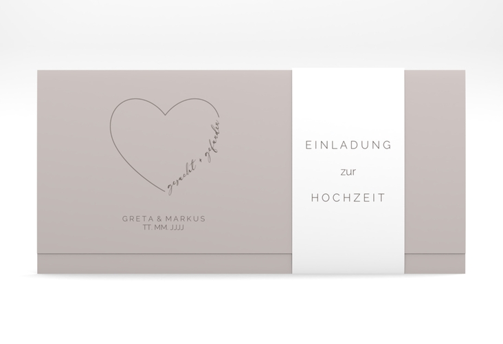 Hochzeitseinladung Lebenstraum Wickelfalzkarte + Banderole grau