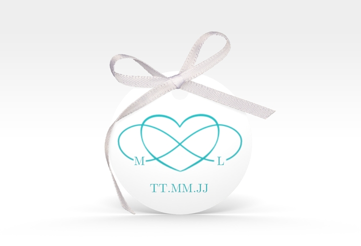 Geschenkanhänger Hochzeit Infinity Geschenkanhänger, rund tuerkis hochglanz
