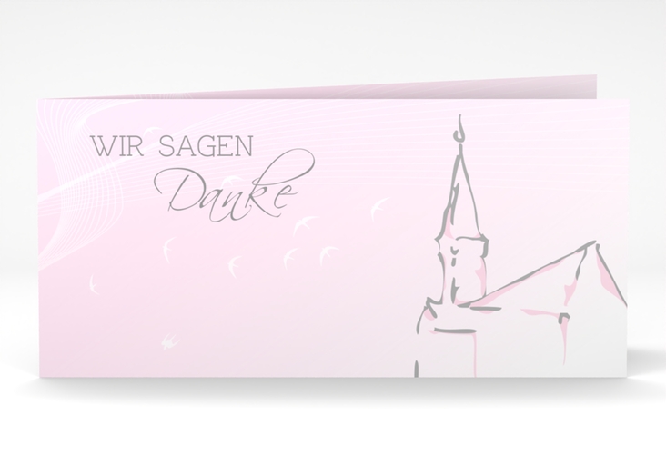 Dankeskarte Taufe Church lange Klappkarte quer rosa hochglanz