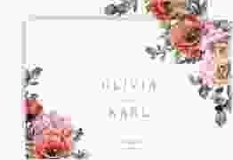 Save the Date-Karte Grazioso A6 Karte quer weiss modern mit Mohnblumen und Rosen