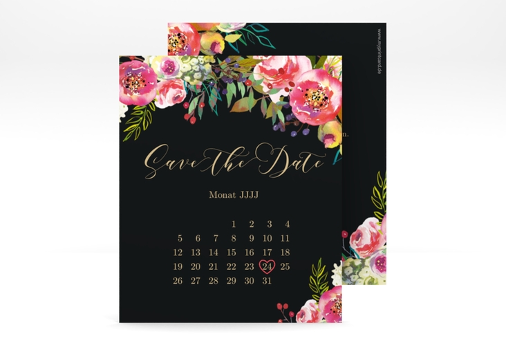 Save the Date-Kalenderblatt Flowerbomb Kalenderblatt-Karte schwarz