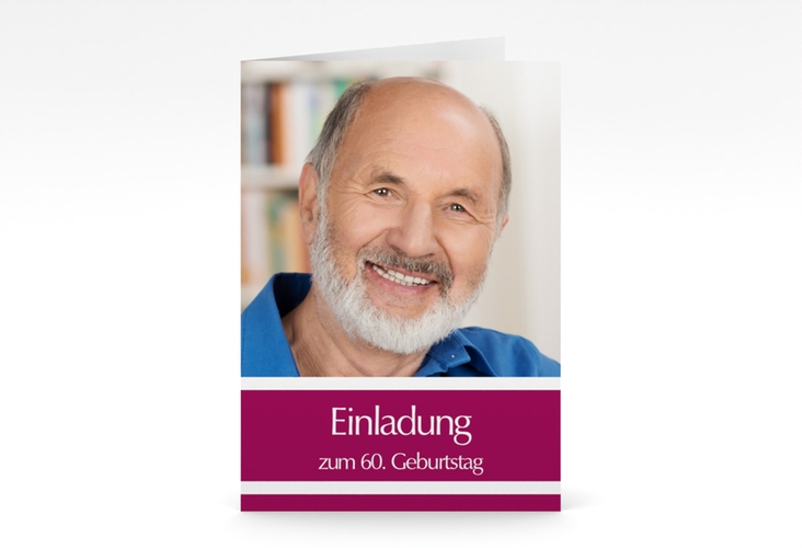 Einladung 60. Geburtstag Gerd/Gerda A6 Klappkarte hoch pink mit Foto
