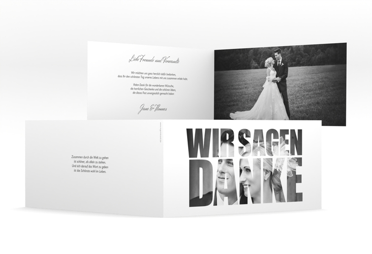 Dankeskarte Hochzeit Letters lange Klappkarte quer weiss hochglanz