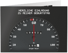 Einladung 60. Geburtstag Tacho A6 Klappkarte quer schwarz