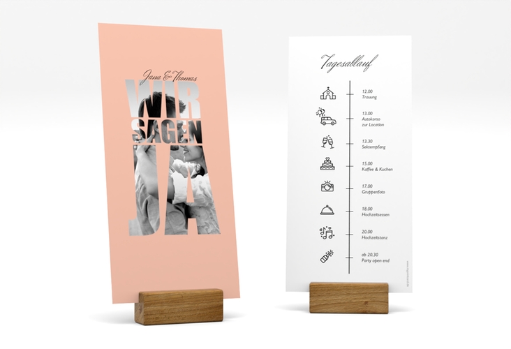Tagesablauf Hochzeit Letters lange Karte hoch apricot hochglanz