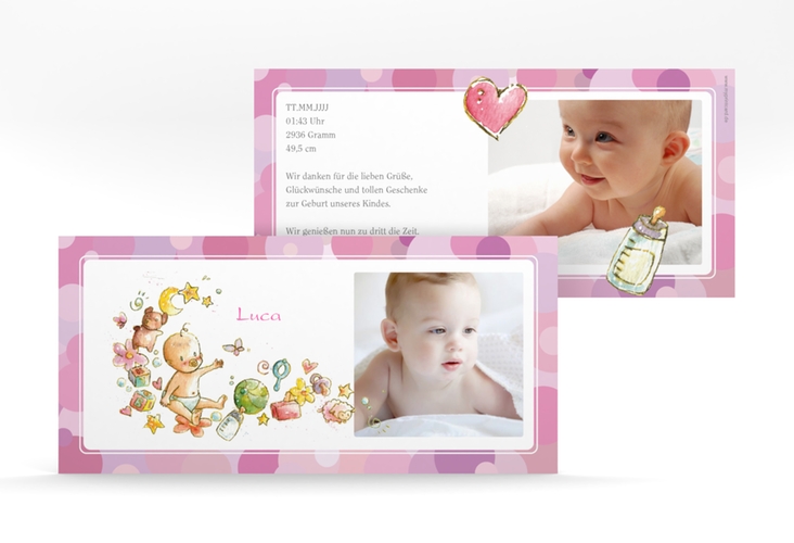 Geburtskarte Bubbles lange Karte quer rosa hochglanz