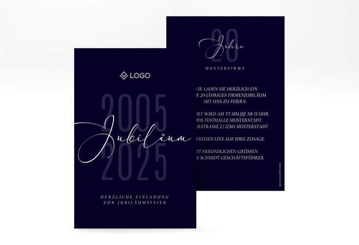 Party Einladungskarte Jubilee A6 Karte hoch blau elegant für jedes Jubiläum