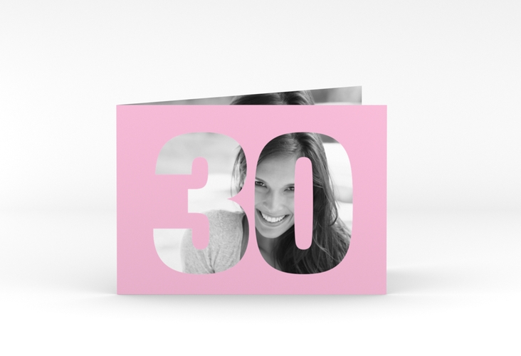 Einladung 30. Geburtstag Numbers A6 Klappkarte quer rosa hochglanz