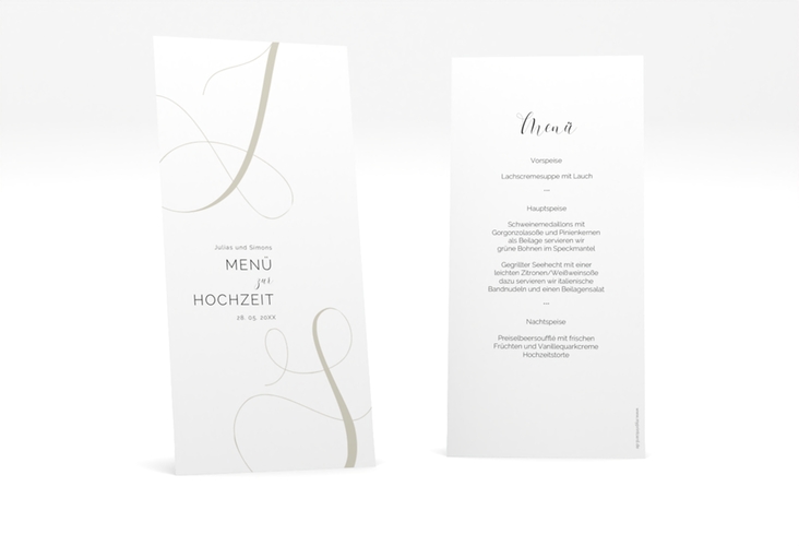 Menükarte Hochzeit Eheschließung lange Karte hoch weiss