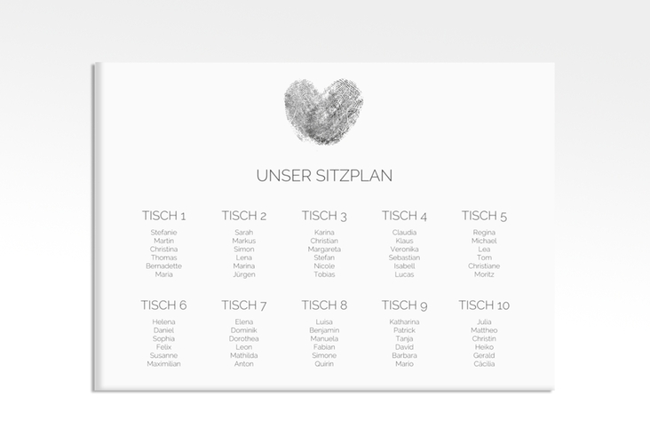 Sitzplan Leinwand Hochzeit Fingerprint 70 x 50 cm Leinwand schwarz schlicht mit Fingerabdruck-Motiv