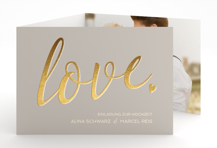 Hochzeitseinladung Glam A6 Doppel-Klappkarte grau hochglanz