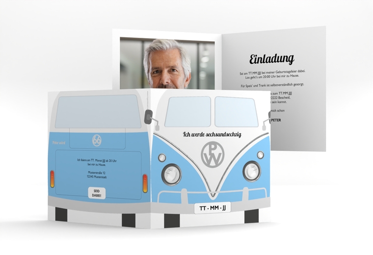 Einladung Geburtstag Bulli Bus quadr. Klappkarte
