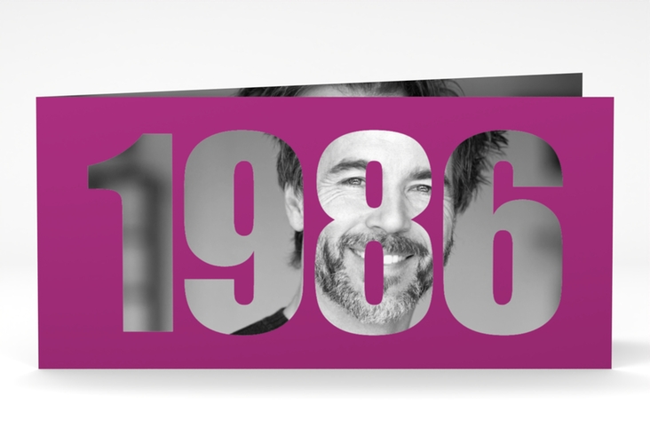 Einladungskarte Jahreszahl 2026 lange Klappkarte quer pink