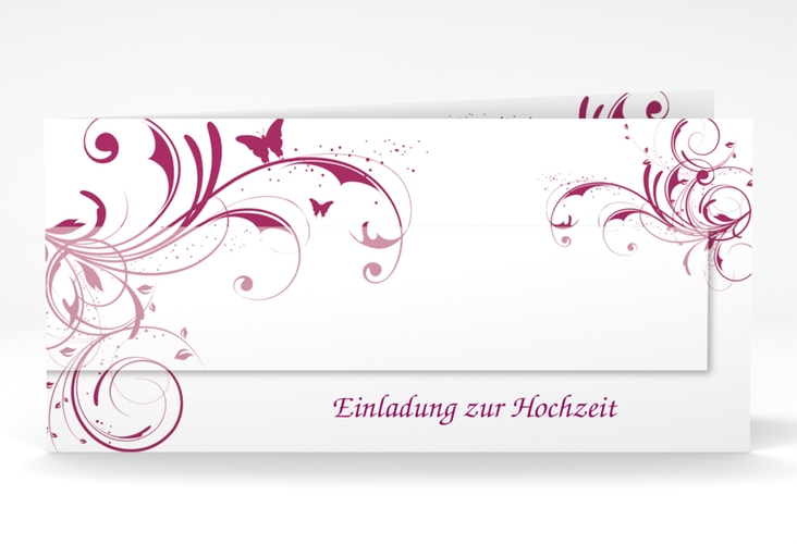 Hochzeitseinladung Palma lange Klappkarte quer pink hochglanz