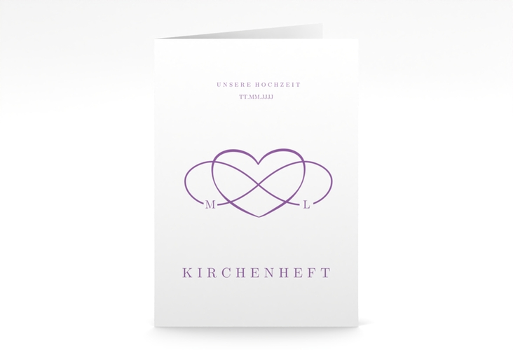 Kirchenheft Hochzeit Infinity A5 Klappkarte hoch lila hochglanz