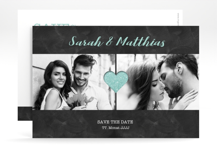 Save the Date-Karte Sparkly A6 Karte quer tuerkis hochglanz