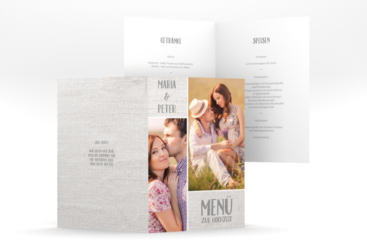 Menükarte Hochzeit Landliebe A5 Klappkarte hoch weiss