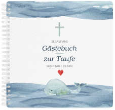 Gästebuch Taufe Blauwal Ringbindung blau