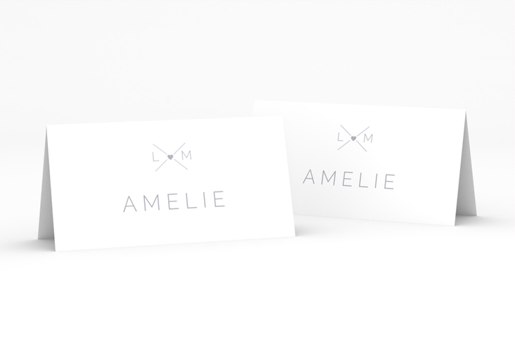 Tischkarte Hochzeit Initials Tischkarten grau hochglanz mit Initialen im minimalistischen Design