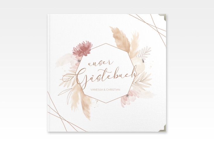 Gästebuch Selection Hochzeit Bohostyle Leinen-Hardcover mit Pampasgras in Aquarell