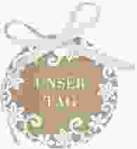 Geschenkanhänger Hochzeit Bella Geschenkanhänger, rund Kraftpapier mit weißer Brautspitze um Initialen