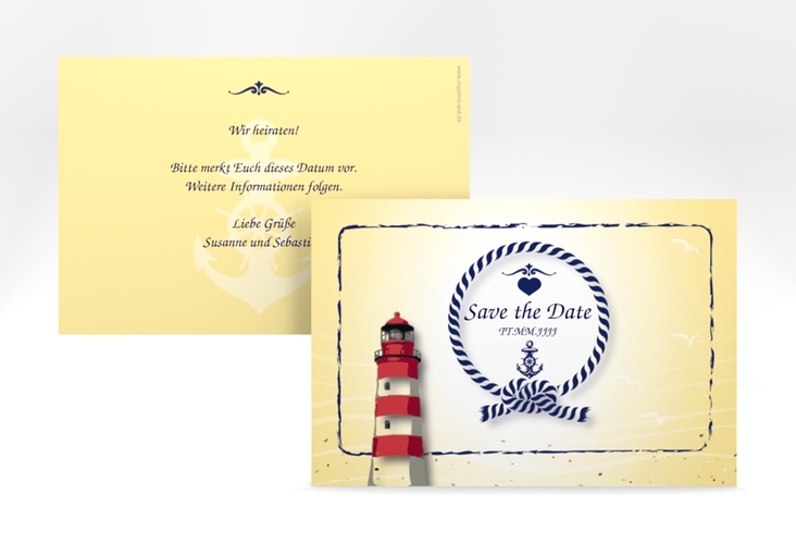 Save the Date-Karte Hochzeit Sylt A6 Karte quer gelb mit Leuchtturm