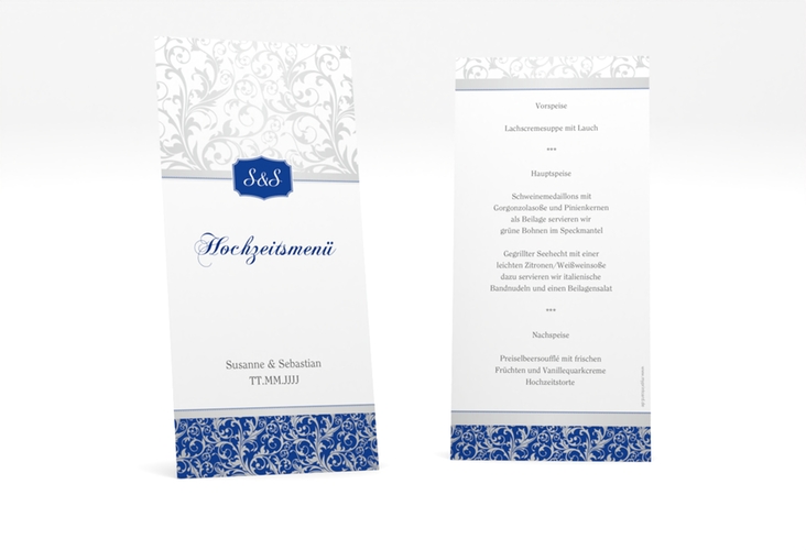 Menükarte Hochzeit Latina lange Karte hoch blau