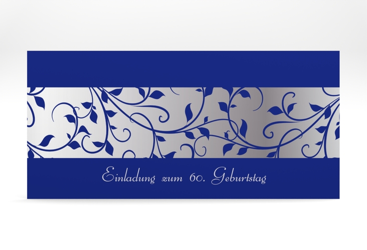 Einladung 60. Geburtstag Hermann/Hermine lange Karte quer blau
