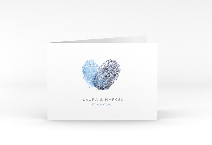 Dankeskarte Hochzeit Fingerprint A6 Klappkarte quer blau schlicht mit Fingerabdruck-Motiv