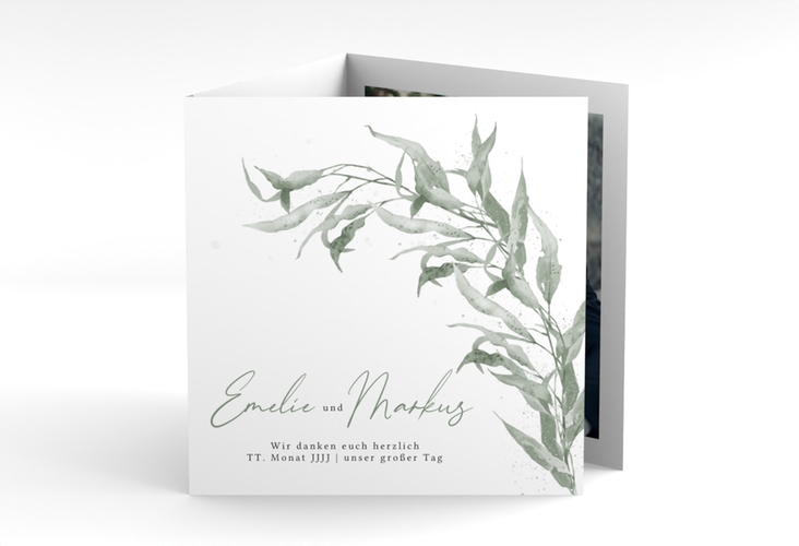 Dankeskarte Hochzeit Eucalyptus Green quadr. Doppel-Klappkarte