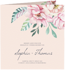 Klick: Details zu Hochzeitseinladung "Blooming" anzeigen Hochzeitseinladung Blooming quadr. Klappkarte rosa