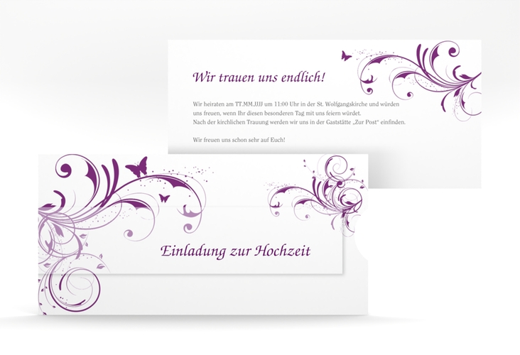 Hochzeitseinladung Palma Einsteckkarte lila hochglanz