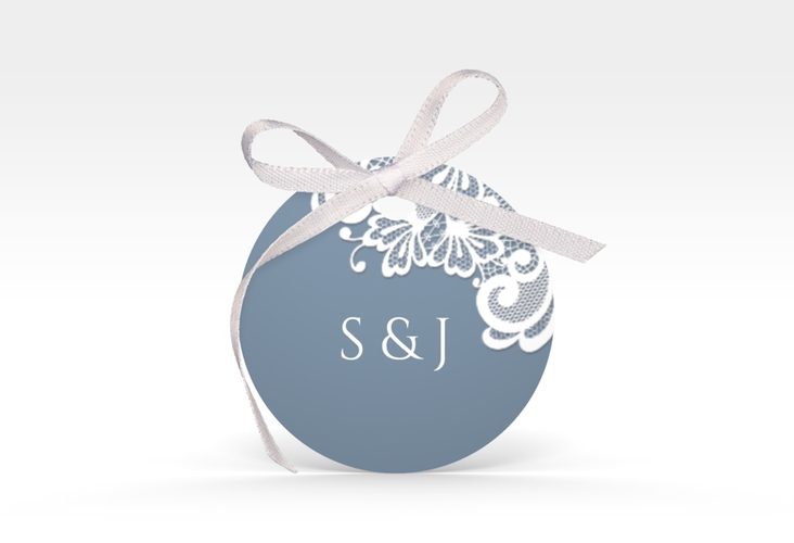Geschenkanhänger Hochzeit Vintage Geschenkanhänger, rund blau mit floraler Spitze