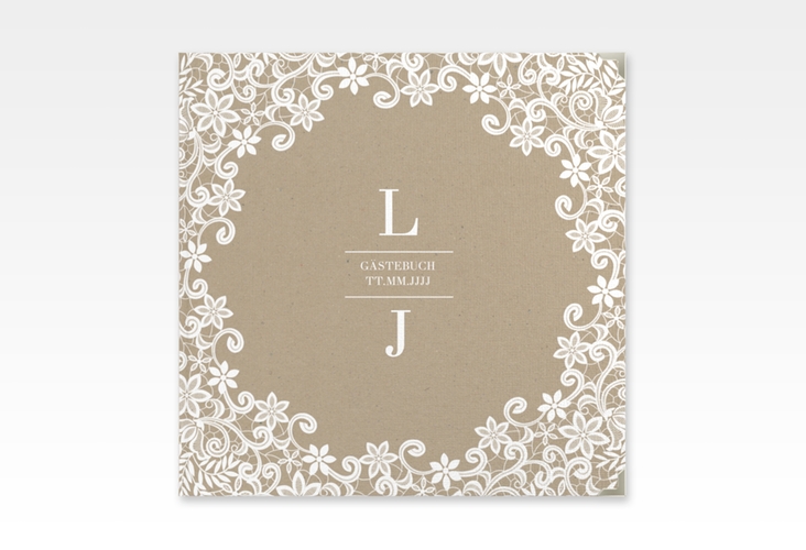 Gästebuch Selection Hochzeit Bella Leinen-Hardcover mit weißer Brautspitze um Initialen