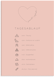 Klick: Details zu Tagesablauf Leinwand Hochzeit "Lebenstraum" anzeigen Tagesablauf Leinwand Hochzeit Lebenstraum 50 x 70 cm Leinwand rosa