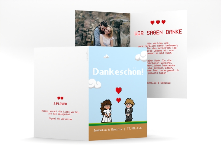 Danksagungskarte Hochzeit Pixel A6 Klappkarte hoch